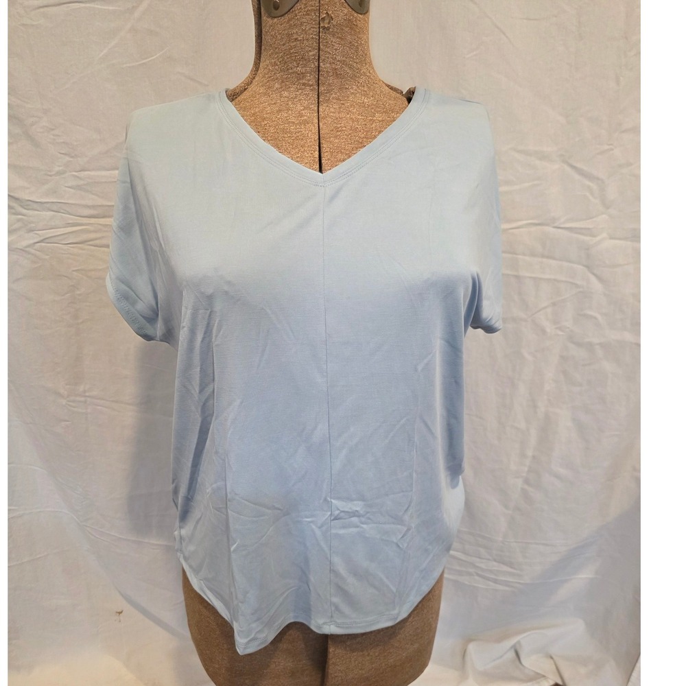 32 Degrees Cool Short Sleeve Top Blue V-Neck Modal Blend Medium W22 L22